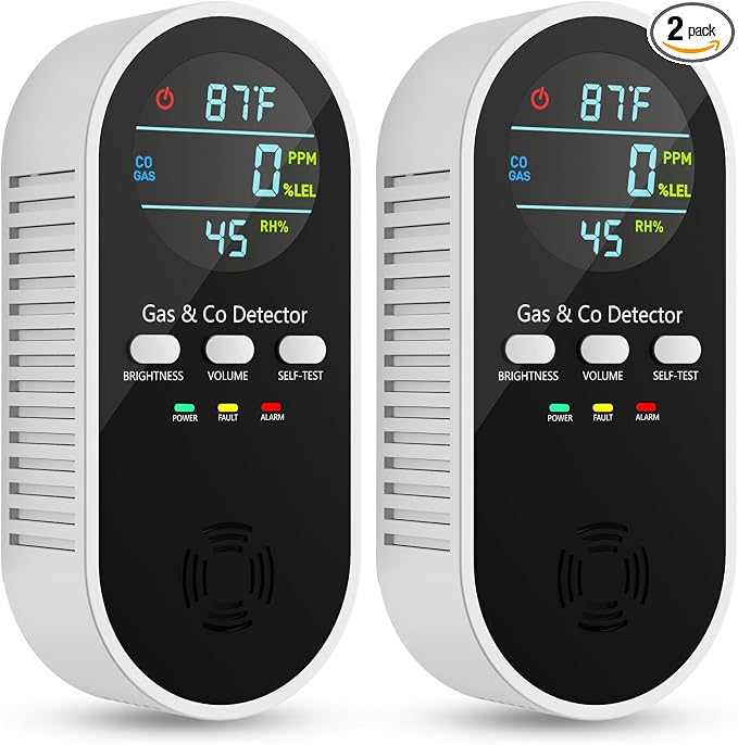 5-in-1 Carbon Monoxide Detectors, Natural Gas Leak Detector, Plug-in & Battery Backup Co Detector, HD Digital