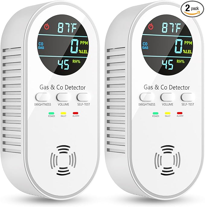 5-in-1 Carbon Monoxide Detectors, Natural Gas Leak Detector, Plug-in & Battery Backup Co Detector, HD Digital