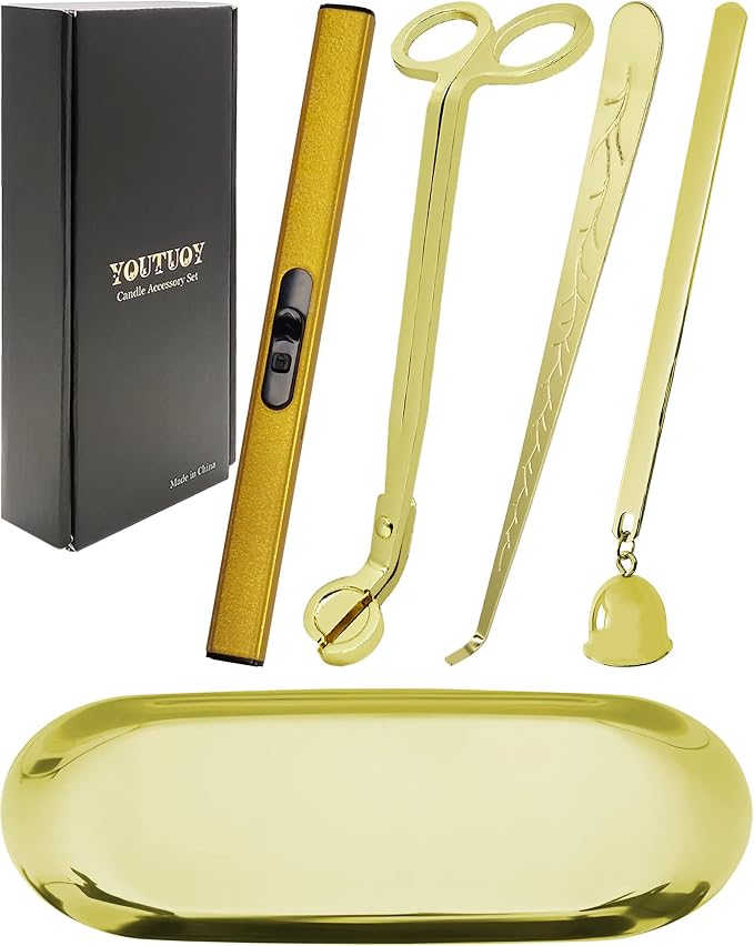 5 in1 Candle Accessory Set with Rechargeable Candle Lighter, Candle Wick Trimmer, Candle Wick Snuffer, Candle Wick Dipper