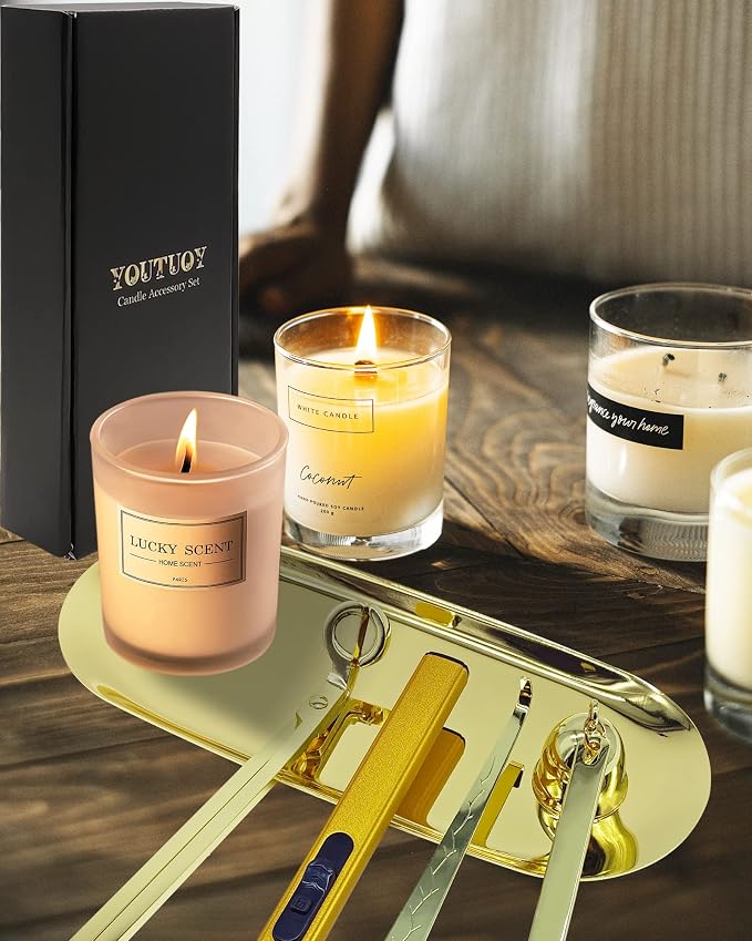 5 in1 Candle Accessory Set with Rechargeable Candle Lighter, Candle Wick Trimmer, Candle Wick Snuffer, Candle Wick Dipper