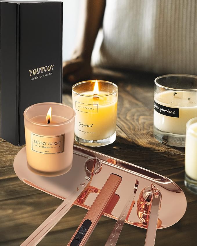 5 in1 Candle Accessory Set with Rechargeable Candle Lighter, Candle Wick Trimmer, Candle Wick Snuffer, Candle Wick Dipper