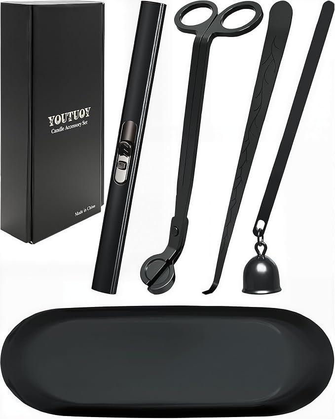 5 in1 Candle Accessory Set with Rechargeable Candle Lighter, Candle Wick Trimmer, Candle Wick Snuffer, Candle Wick Dipper