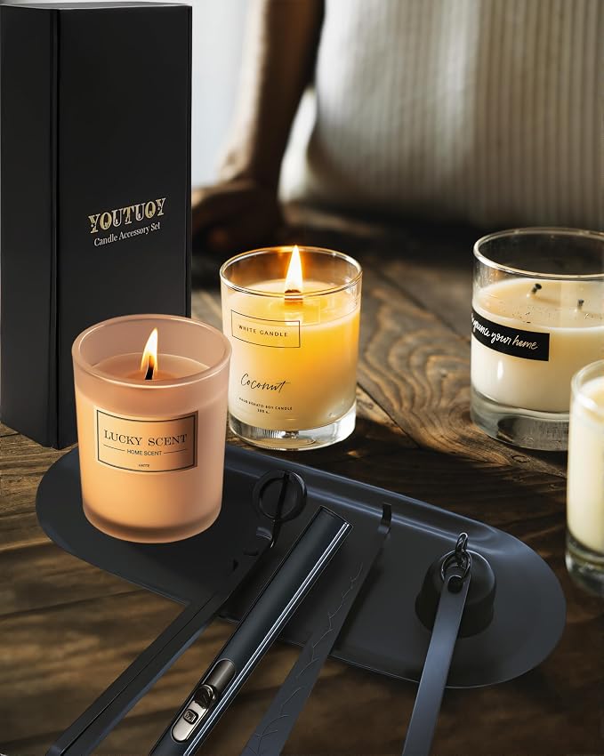 5 in1 Candle Accessory Set with Rechargeable Candle Lighter, Candle Wick Trimmer, Candle Wick Snuffer, Candle Wick Dipper