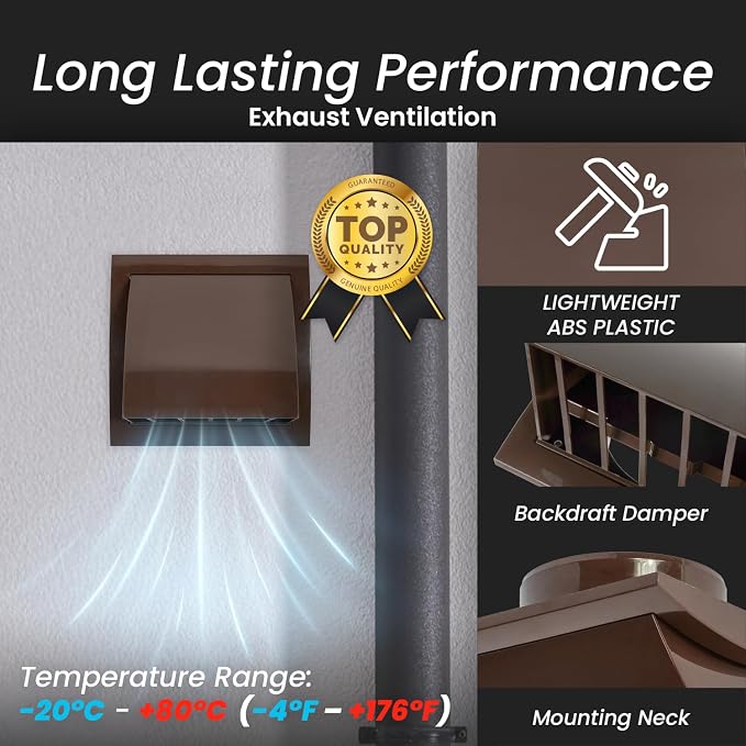 5 Inch Brown Dryer Vent Hood/Duct Cover for Walls or Ceiling/ABS Plastic Protection Hood With Rain Cover and, alternate view
