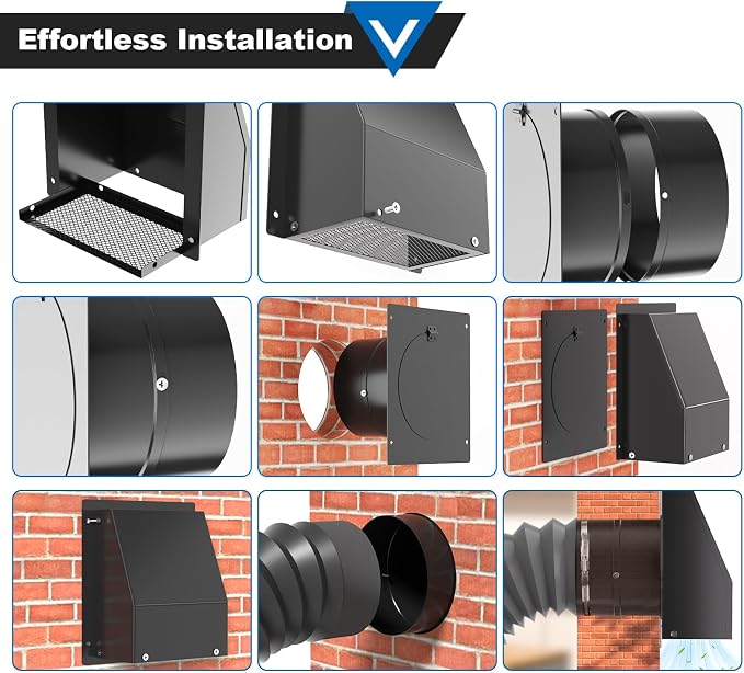 5 Inch Dryer Vent Cover, Vent Covers for Wall, Hooded Wall Vent with Screen and Damper Black Galvanized Steel Air Exhaust