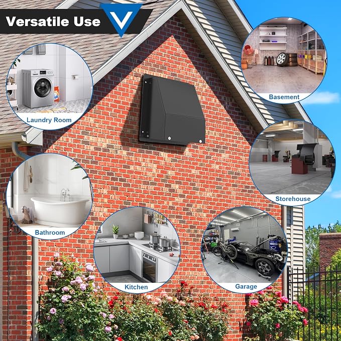 5 Inch Dryer Vent Cover, Vent Covers for Wall, Hooded Wall Vent with Screen and Damper Black Galvanized Steel Air Exhaust