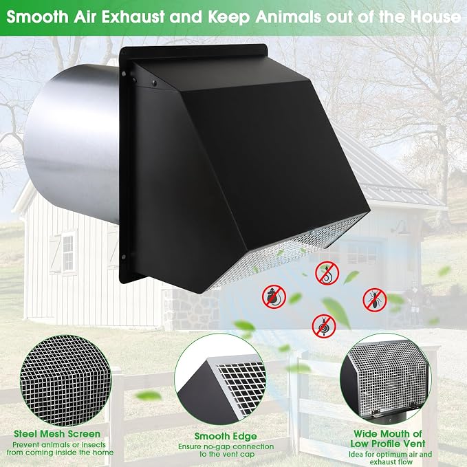 5 Inch Hooded Wall Vent with Screen and Damper,5"Exhaust Vent Dryer Vent Cover Outside,5" Vent Cover Exterior Wall Vent Cap