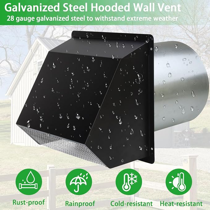 5 Inch Hooded Wall Vent with Screen and Damper,5"Exhaust Vent Dryer Vent Cover Outside,5" Vent Cover Exterior Wall Vent Cap
