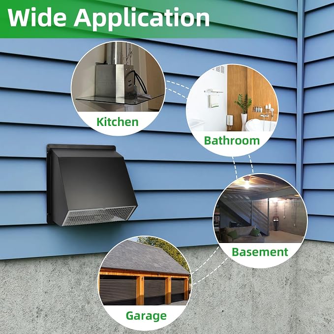 5 Inch Hooded Wall Vent with Screen and Damper,5"Exhaust Vent Dryer Vent Cover Outside,5" Vent Cover Exterior Wall Vent Cap