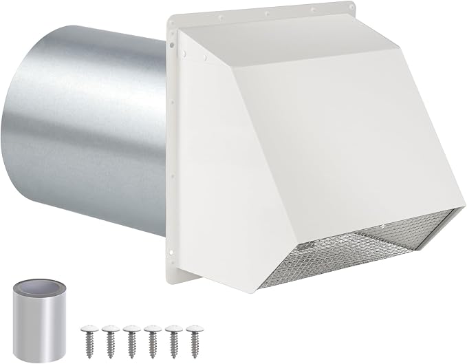 5 Inch Hooded Wall Vent with Screen and Damper,5" Vent Hood Wall Exhaust Vent Cover,Dryer Vent Cover Outside,5"Vent Cover
