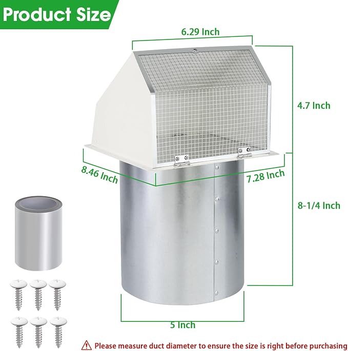 5 Inch Hooded Wall Vent with Screen and Damper,5" Vent Hood Wall Exhaust Vent Cover,Dryer Vent Cover Outside,5"Vent Cover