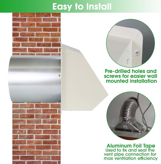 5 Inch Hooded Wall Vent with Screen and Damper,5" Vent Hood Wall Exhaust Vent Cover,Dryer Vent Cover Outside,5"Vent Cover