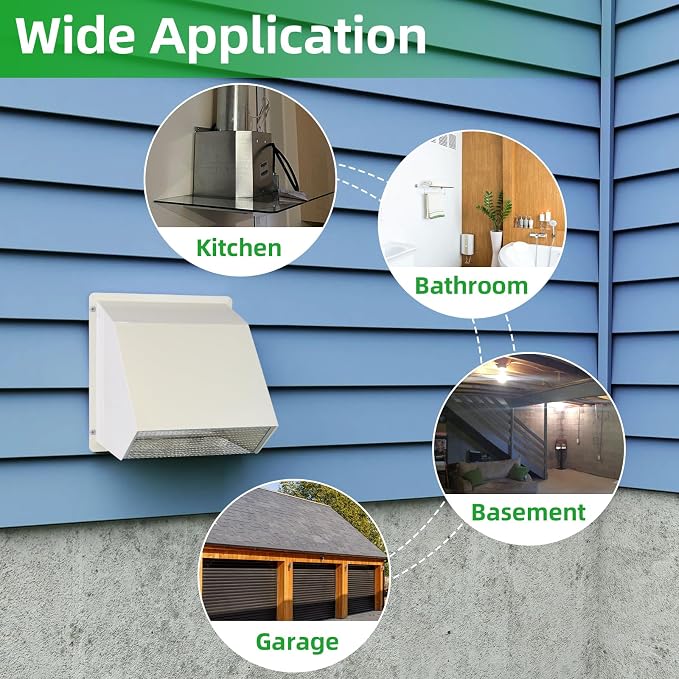 5 Inch Hooded Wall Vent with Screen and Damper,5" Vent Hood Wall Exhaust Vent Cover,Dryer Vent Cover Outside,5"Vent Cover