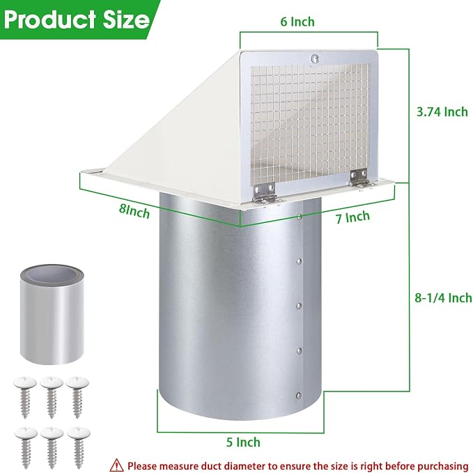 5 Inch Hooded Wall Vent with Screen and Damper,5'' Wall Vent Cover Exhaust Vent Cover Cap,Exterior Dryer Vent Cover Hood for