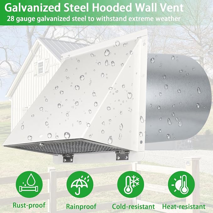 5 Inch Hooded Wall Vent with Screen and Damper,5'' Wall Vent Cover Exhaust Vent Cover Cap,Exterior Dryer Vent Cover Hood for