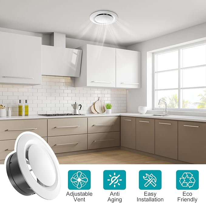 5 Inch Soffit Vent, Adjustable Air Vent Cover, ABS Round Ceiling Vent Covers for Living Room, Attic, Bathroom, alternate view