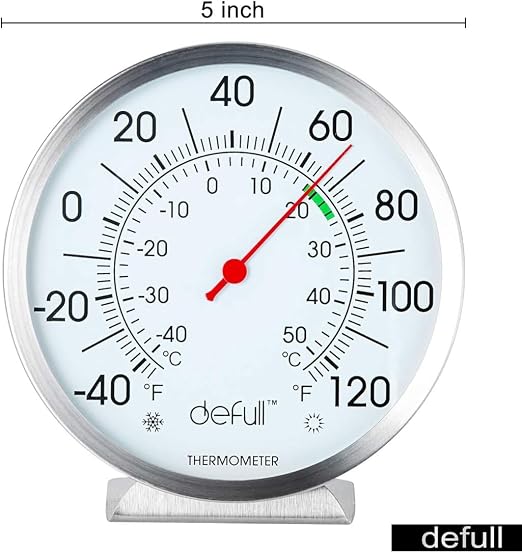 5" Large Dial Indoor Outdoor Thermometer - Battery-Free, Dual Scale -40°F to 120°F / -40°C to 50°C, alternate product view 3