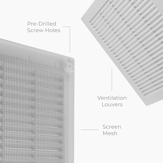 5-Pack 12" x 12" (Outer Size) Square Air Vent Cover – White Plastic Vent Deflector - Screen Mesh, Surface Mount Wall Ceiling