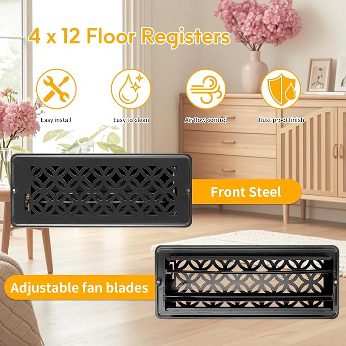 5 Pack Floor Vent Covers, Floor Register 4x12,Adjustable Decorative Vent Covers for Home Floor, Ceiling or Sidewall Vent with