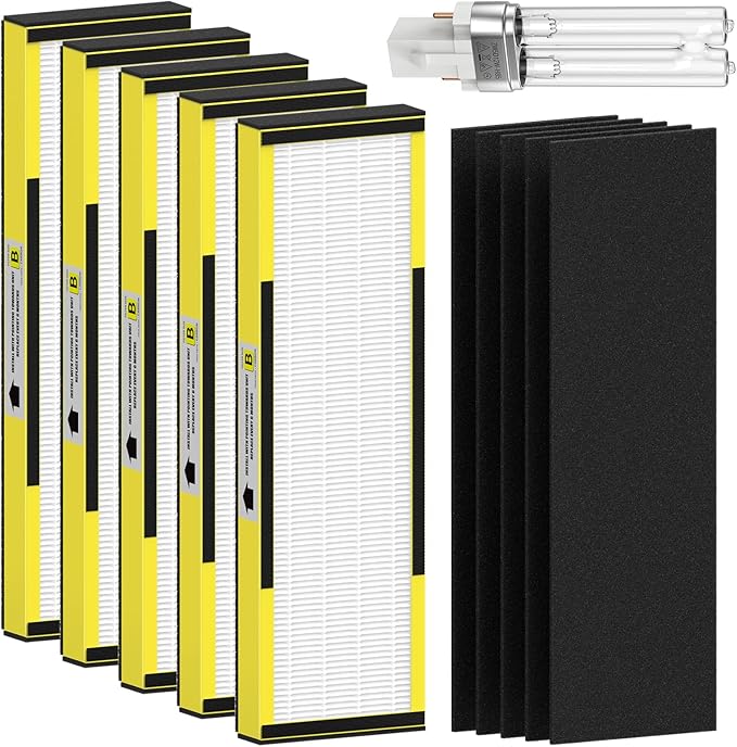 5 Pack FLT4825 True HEPA Filter B Replacement & 1 Replacement Bulb Compatible with AC4825 AC4300 AC4800 AC4900 AC4850, Part
