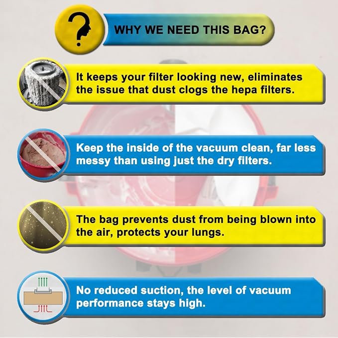 5 Pack VF3502 Replacement for Rigid Bags Size A, compatible with 12-16 Gallon Wet/Dry Vacuums, Part# 23743