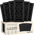 5 pcs, Precision Flow 4"x10" Steel Floor Register - Victorian Design, Textured Black Finish - Premium Home Vent Covers