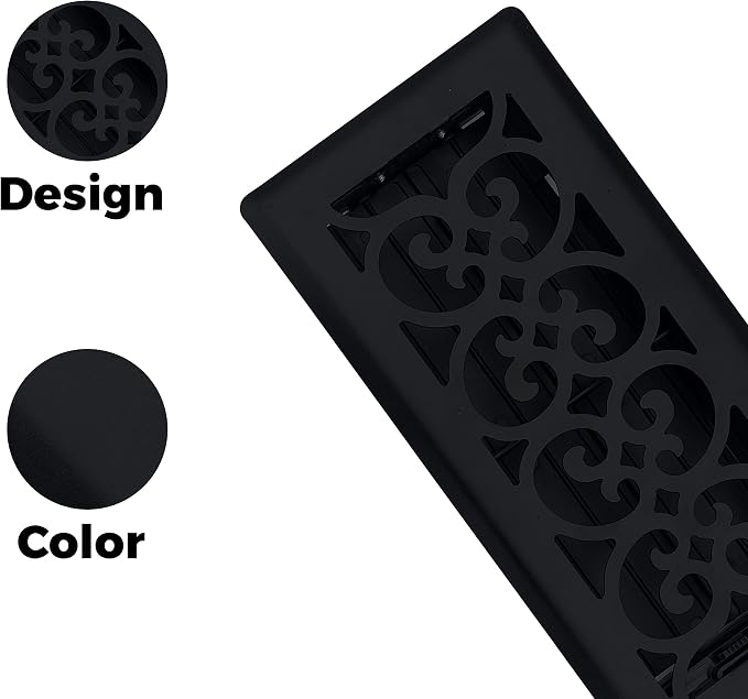 5 pcs, Precision Flow 4"x10" Steel Floor Register - Victorian Design, Textured Black Finish - Premium Home Vent Covers