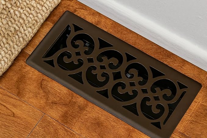 5 pcs, Precision Flow 4"x10" Steel Floor Register - Victorian Design, Textured Black Finish - Premium Home Vent Covers