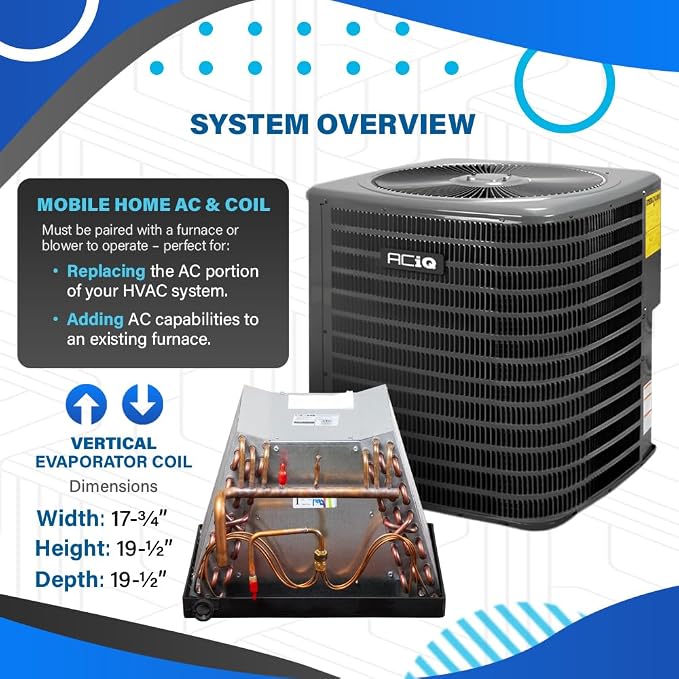 5 Ton 13.4+ SEER2 Central Air Conditioner Split System & Mobile Home Coil with 30ft Install Kit - R32 Single Stage | 60000