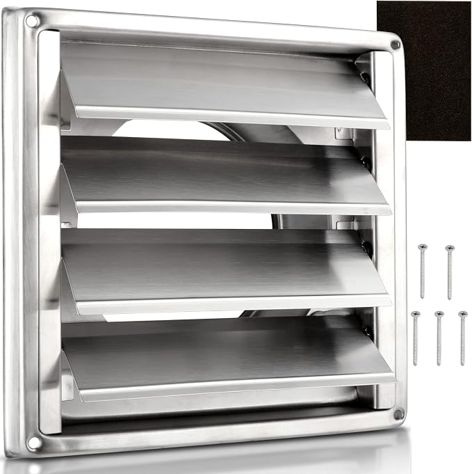 5" Upgrade Louvered Dryer Air Vent Cap, Premium 304 Stainless Steel Outside Vent Cover with 4 Screws Rubber Gasket, Metal