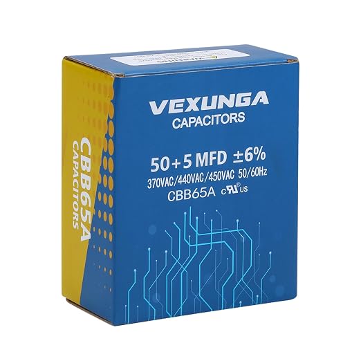 50/5 uF 50+5 MFD 370V 440V 450V Oval Dual Run Start AC Capacitor 50 5 uF 370 440 450 Volt VAC CBB65 Air, alternate view 6