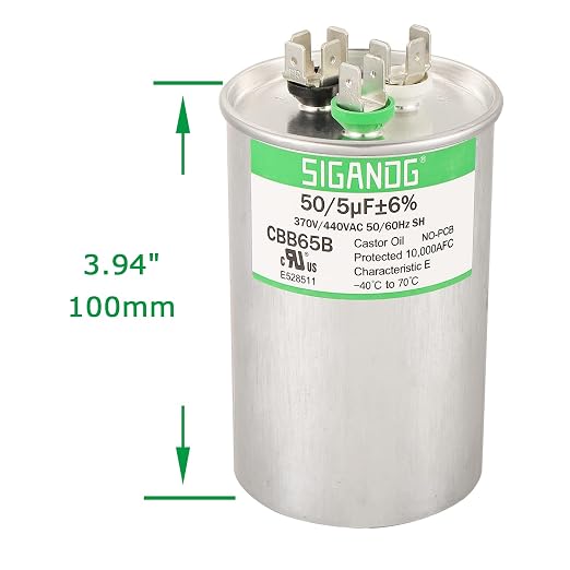 50/5 uF 50+5 MFD 370V or 440V CBB65 Dual Run Start Round Capacitor 50 5 uF MFD 370 440 Volt VAC for Condenser Straight Cool