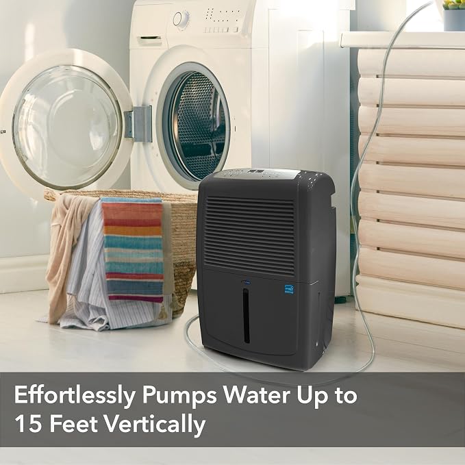 50 Energy Star Pint High Capacity up to 4000 sq ft Gray Portable Dehumidifier with Pump, Black, alternate product view 4
