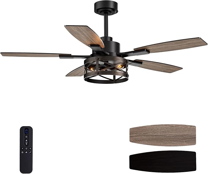 50 Inch Ceiling Fans with Lights and Remote & APP Control, Farmhouse Ceiling Fan with LED Lighting for Bedroom Living Room
