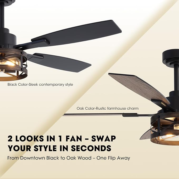 50 Inch Ceiling Fans with Lights and Remote & APP Control, Farmhouse Ceiling Fan with LED Lighting for Bedroom Living Room