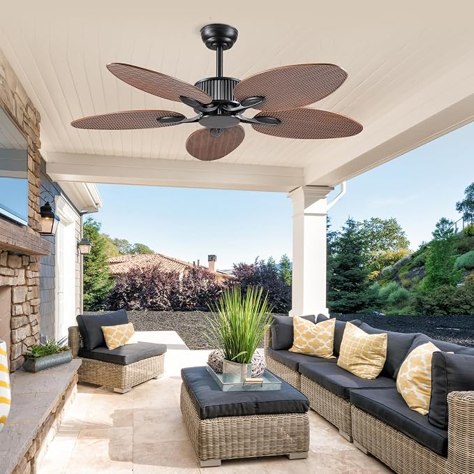 50 Inch Tropical Ceiling Fan no Light, Palm Leaf Waterproof Outdoor Ceiling Fans for Patios Porch, Remote/APP Control, Wet