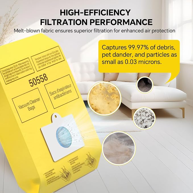 50 Pack 50558 Canister Vacuum Bags for Canister Type C/Q 5055 50555 50557 50558, Replacement Vacuum Cleaner Bags for
