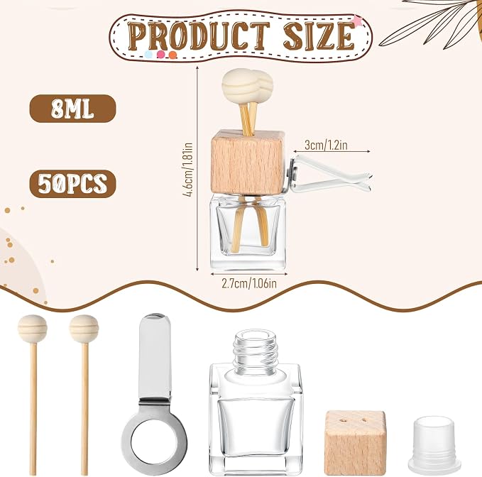 50 Pack Car Air Freshener Diffuser with Vent Clip, Clear Glass Perfume Bottle, alternate product view 2
