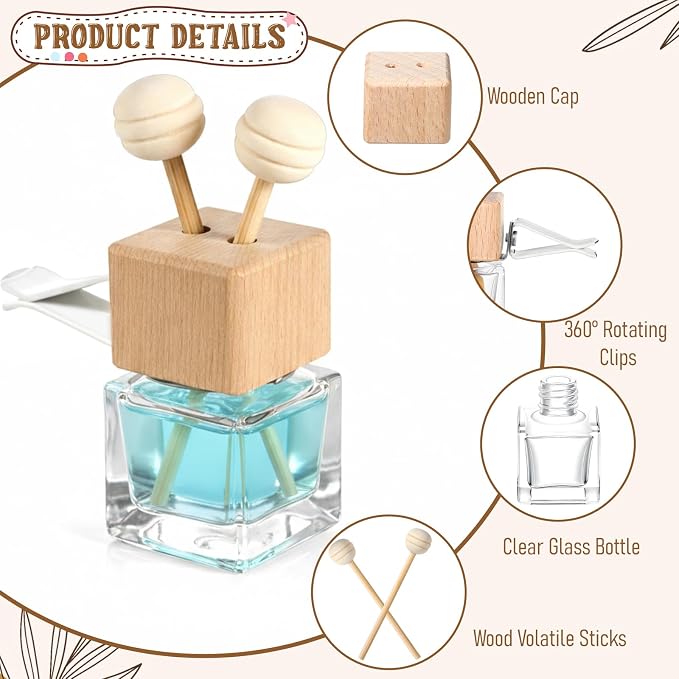 50 Pack Car Air Freshener Diffuser with Vent Clip, Clear Glass Perfume Bottle, alternate product view 3
