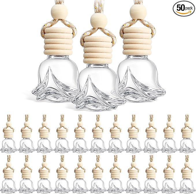 50 Pcs 6ml Hanging Car Diffuser Bottle Empty Glass Perfume Air Freshener Heart Love Bottle Diffuser Pendant Valentine's Day