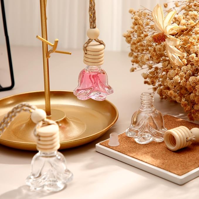 50 Pcs 6ml Hanging Car Diffuser Bottle Empty Glass Perfume Air Freshener Heart Love Bottle Diffuser Pendant Valentine's Day