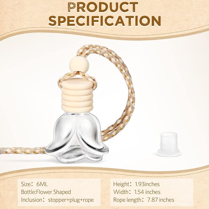 50 Pcs 6ml Hanging Car Diffuser Bottle Empty Glass Perfume Air Freshener Heart Love Bottle Diffuser Pendant Valentine's Day