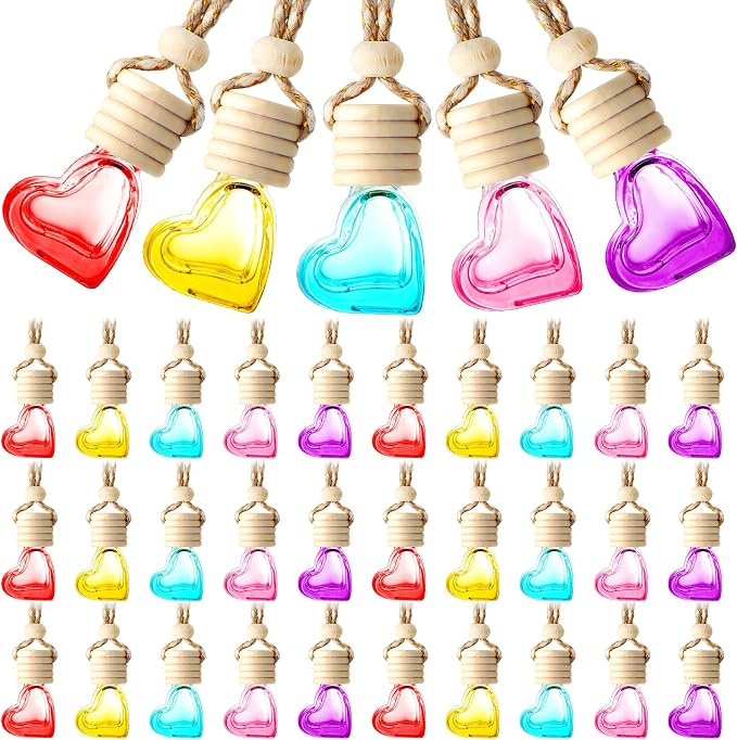 50 Pcs 6ml Hanging Car Diffuser Bottle Empty Glass Perfume Air Freshener Heart Love Bottle Diffuser Pendant Valentine's Day