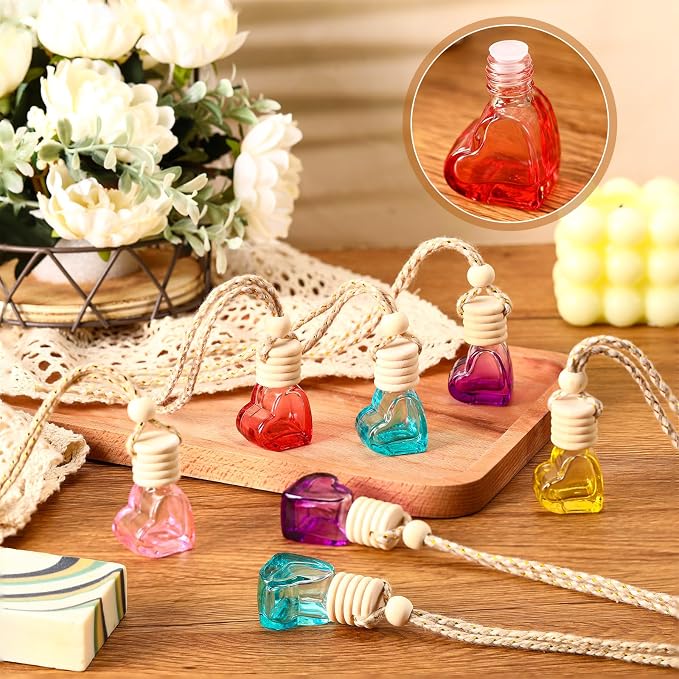 50 Pcs 6ml Hanging Car Diffuser Bottle Empty Glass Perfume Air Freshener Heart Love Bottle Diffuser Pendant Valentine's Day