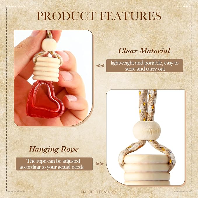 50 Pcs 6ml Hanging Car Diffuser Bottle Empty Glass Perfume Air Freshener Heart Love Bottle Diffuser Pendant Valentine's Day