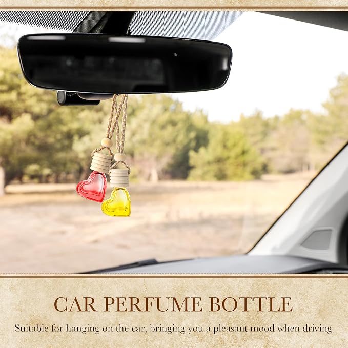 50 Pcs 6ml Hanging Car Diffuser Bottle Empty Glass Perfume Air Freshener Heart Love Bottle Diffuser Pendant Valentine's Day