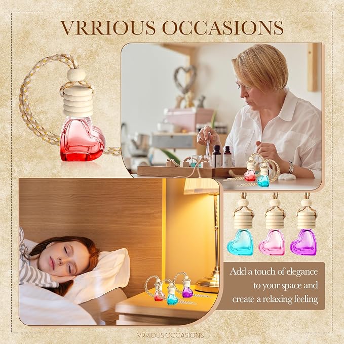 50 Pcs 6ml Hanging Car Diffuser Bottle Empty Glass Perfume Air Freshener Heart Love Bottle Diffuser Pendant Valentine's Day
