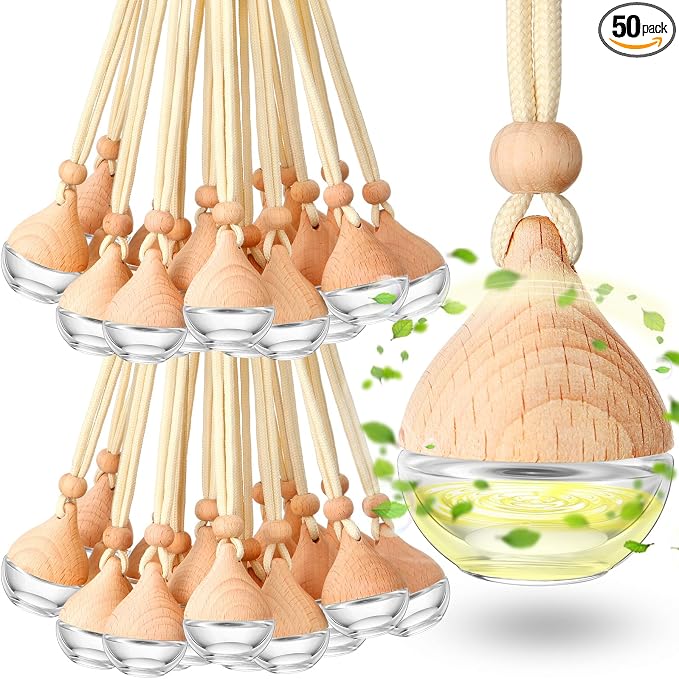 50 Pcs Car Air Fresheners Diffuser for Essential Oil Empty Hanging Bottle Glass Bottles Refillable Perfume Pendant