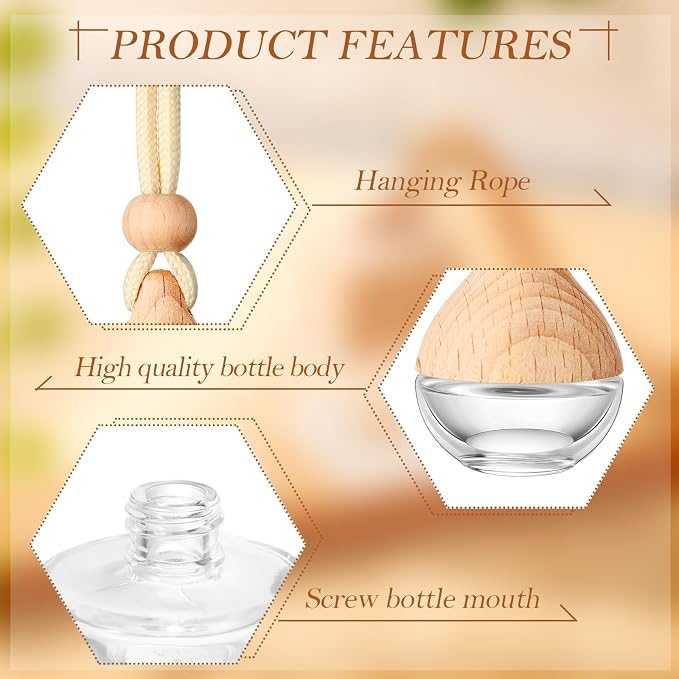 50 Pcs Car Air Fresheners Diffuser for Essential Oil Empty Hanging Bottle Glass Bottles Refillable Perfume Pendant