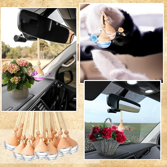 50 Pcs Car Air Fresheners Diffuser for Essential Oil Empty Hanging Bottle Glass Bottles Refillable Perfume Pendant